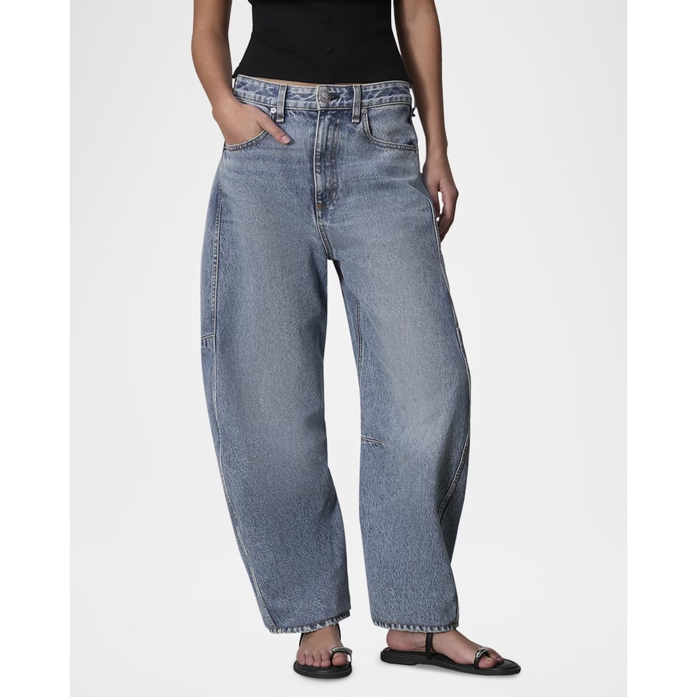 Rag & Bone Blue Charlie High-Rise Barrel Full Length Denim Jeans, 29
